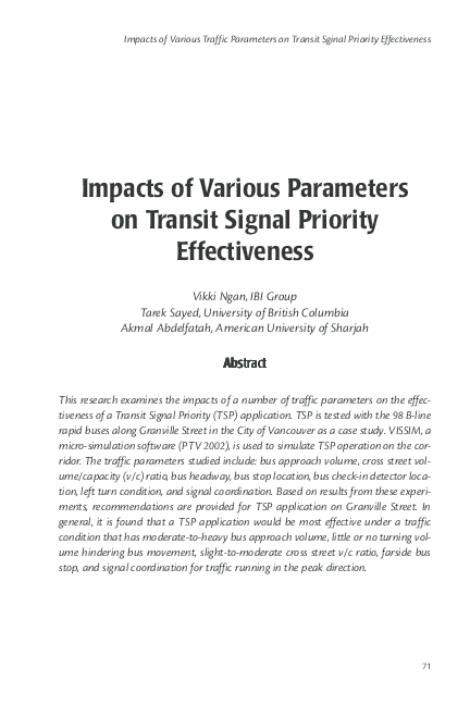 (PDF) Impacts of Various Parameters on Transit Signal Priority ...