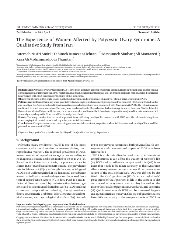 (PDF) The Experience of Women Affected by Polycystic Ovary Syndrome: A ...