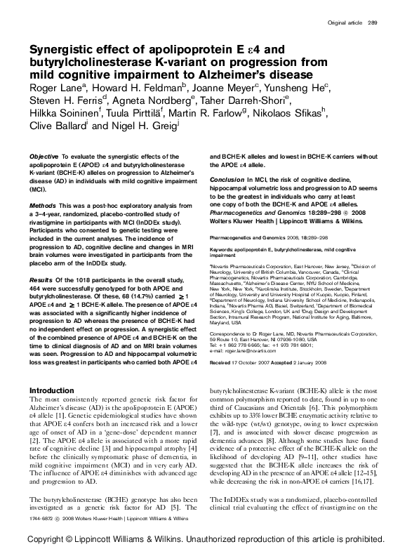 (PDF) Synergistic effect of apolipoprotein E &4 and ...