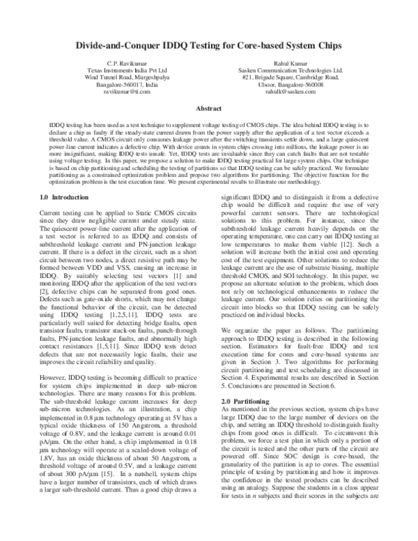 (PDF) Divide-and-Conquer IDDQ Testing for Core-Based System Chips