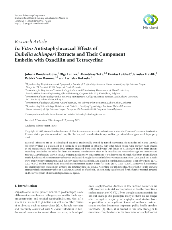 (PDF) In Vitro Antistaphylococcal Effects of Embelia schimperi Extracts ...