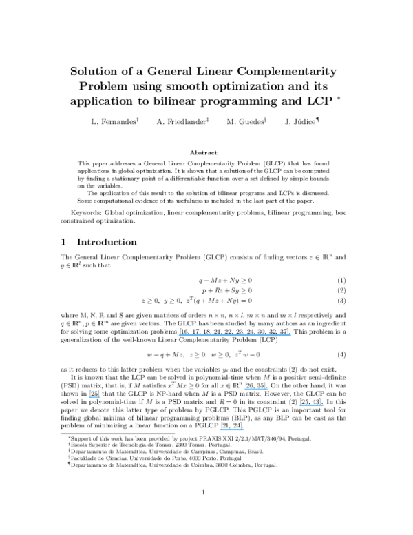 (PDF) Solution of a General Linear Complementarity Problem Using Smooth ...