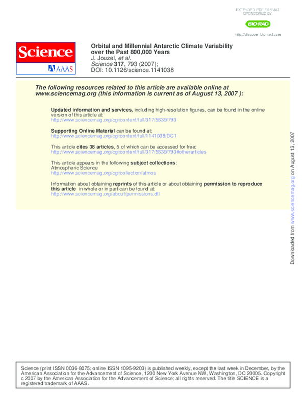 (PDF) Orbital and Millennial Antarctic Climate Variability over the ...