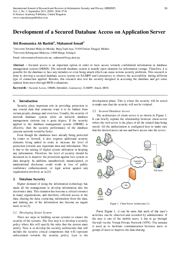 (PDF) Development of a Secured Database Access on Application Server