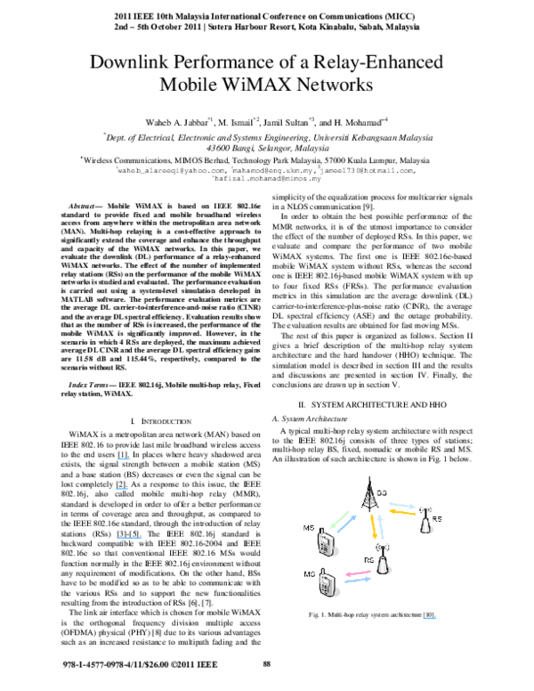 (PDF) Downlink performance of a relay-enhanced mobile WiMAX networks