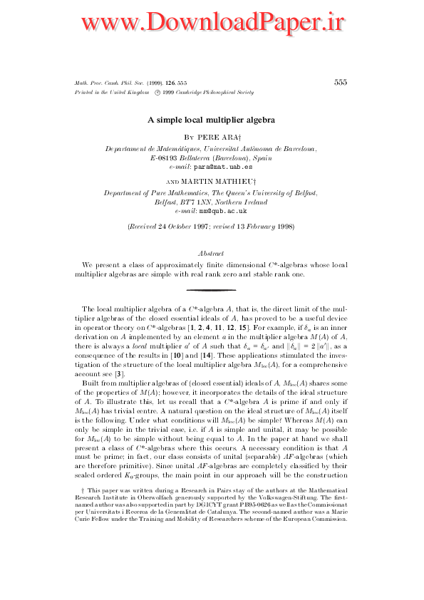 (PDF) A simple local multiplier algebra