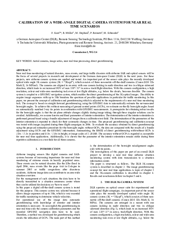 (PDF) Calibration of a Wide-Angel Digital Camera System for Near Real ...