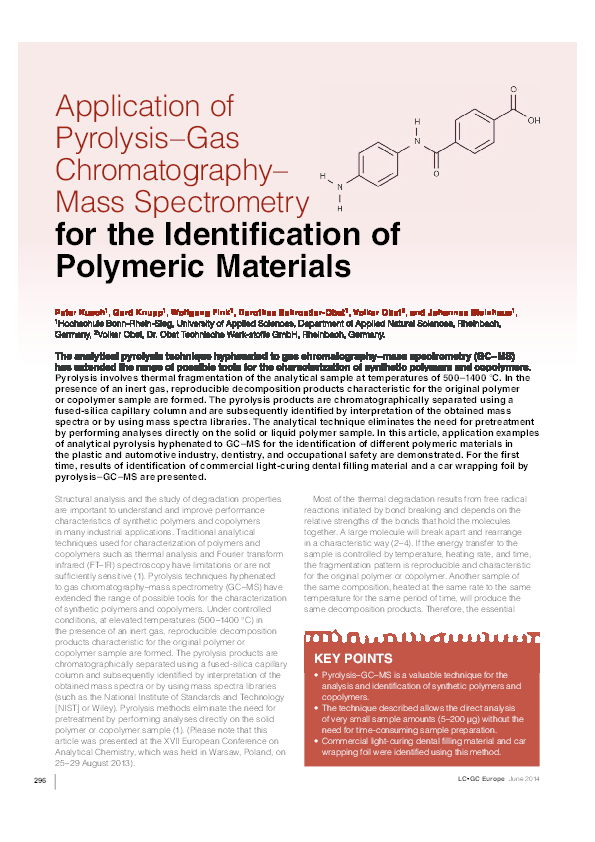 (PDF) Application of PyrolysisGas ChromatographieMass Spectroscopie