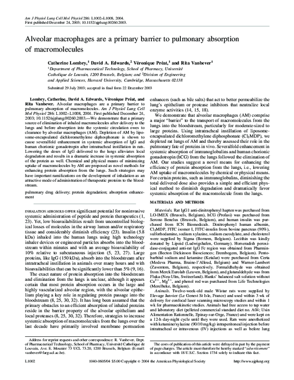 (PDF) Alveolar macrophages are a primary barrier to pulmonary ...