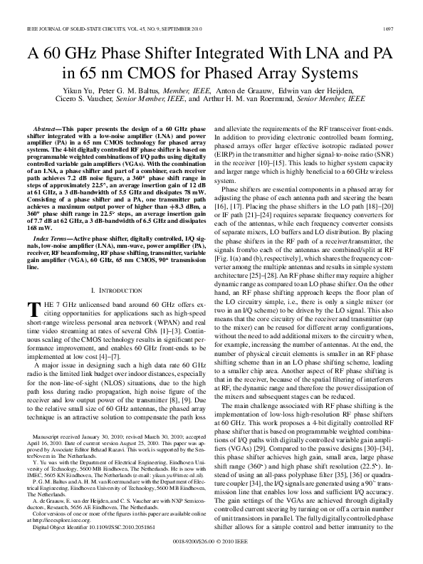 (PDF) A 60 GHz Phase Shifter Integrated With LNA and PA in 65 nm CMOS ...