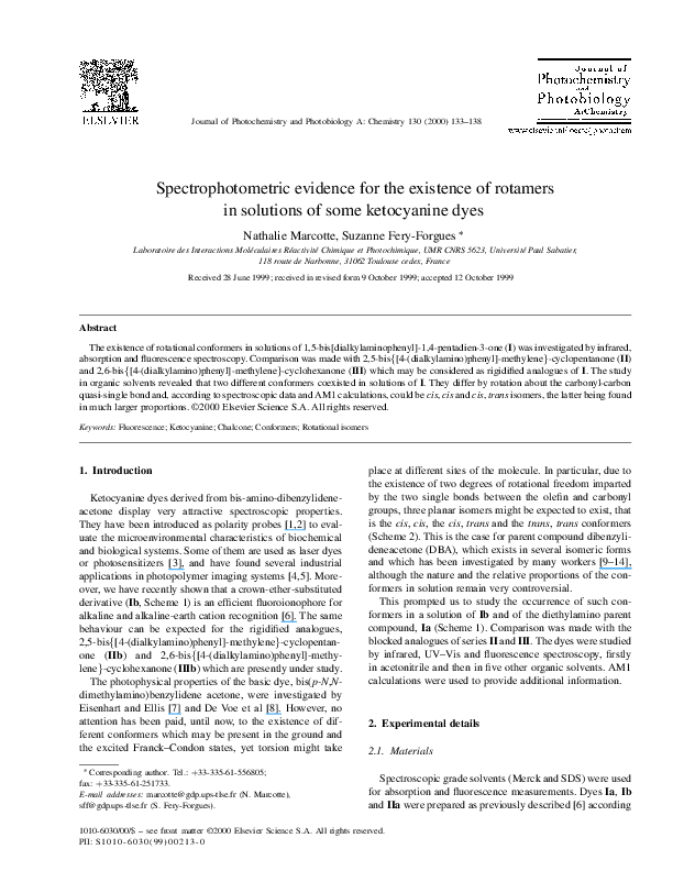 (PDF) Spectrophotometric evidence for the existence of rotamers in