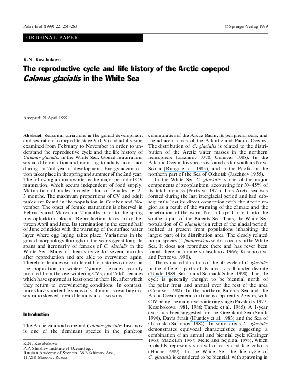 (PDF) The reproductive cycle and life history of the Arctic copepod ...