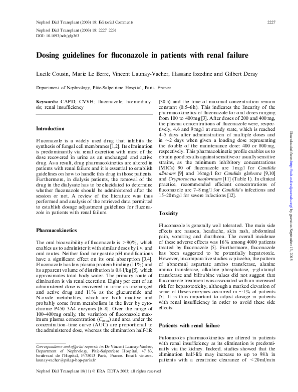 (PDF) Dosing guidelines for fluconazole in patients with renal failure