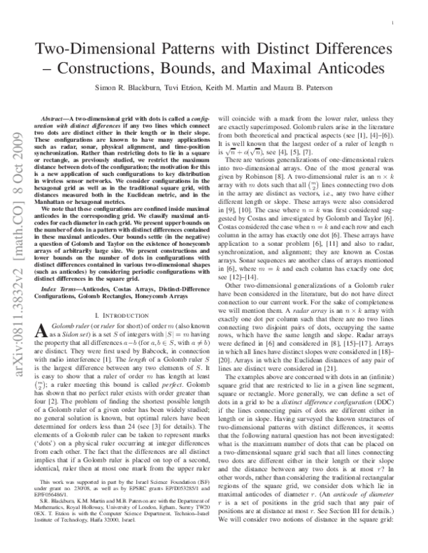 (PDF) Two-Dimensional Patterns with Distinct Differences ...