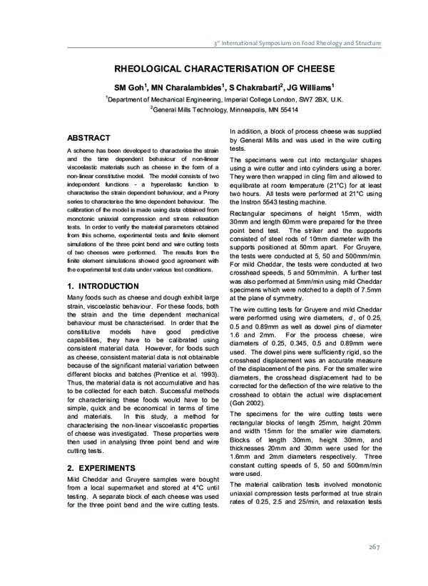 (PDF) RHEOLOGICAL CHARACTERISATION OF CHEESE