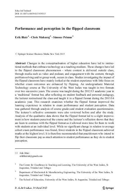 (PDF) Performance and perception in the flipped classroom