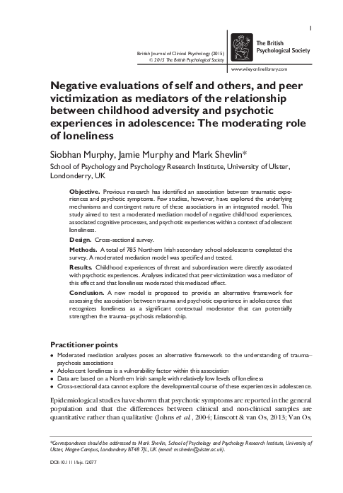 (PDF) Negative evaluations of self and others, and peer victimization ...