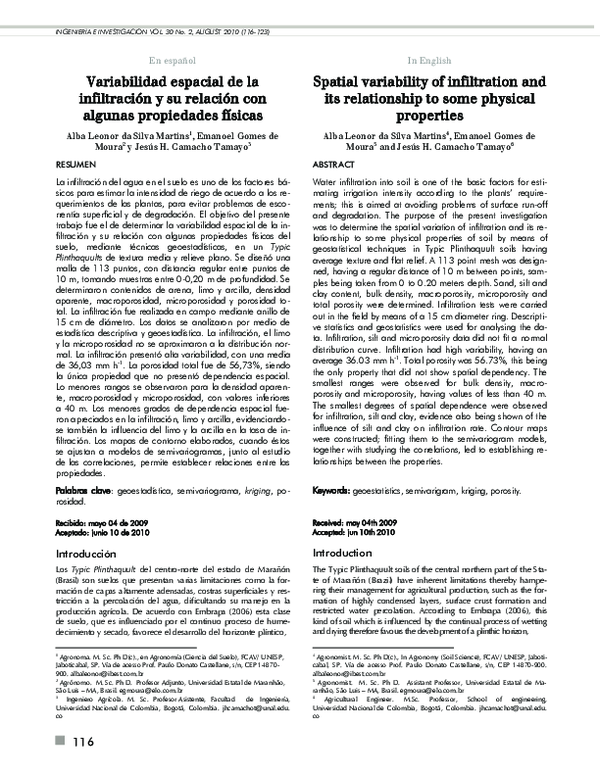 (PDF) Spatial variability of infiltration and its relationship to some ...