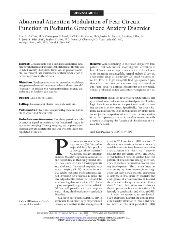 (PDF) Abnormal Attention Modulation of Fear Circuit Function in ...
