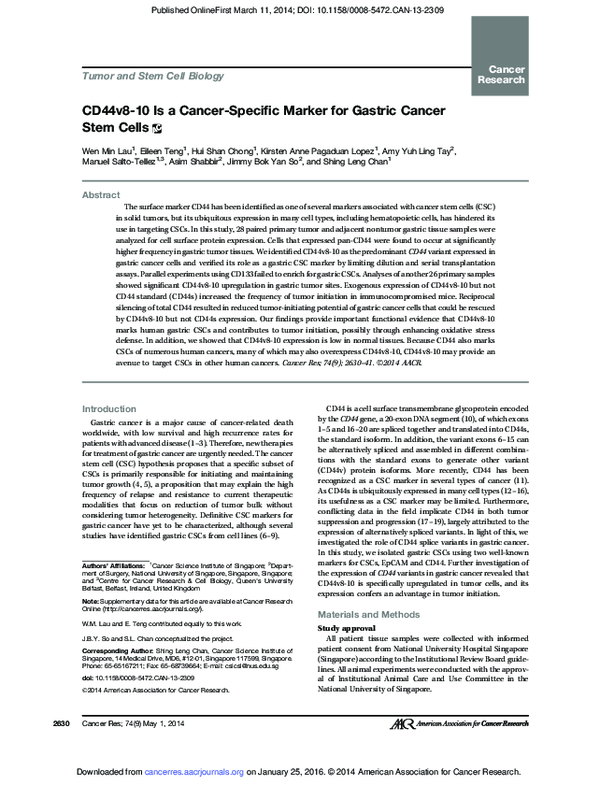 (PDF) CD44v8-10 Is a Cancer-Specific Marker for Gastric Cancer Stem Cells