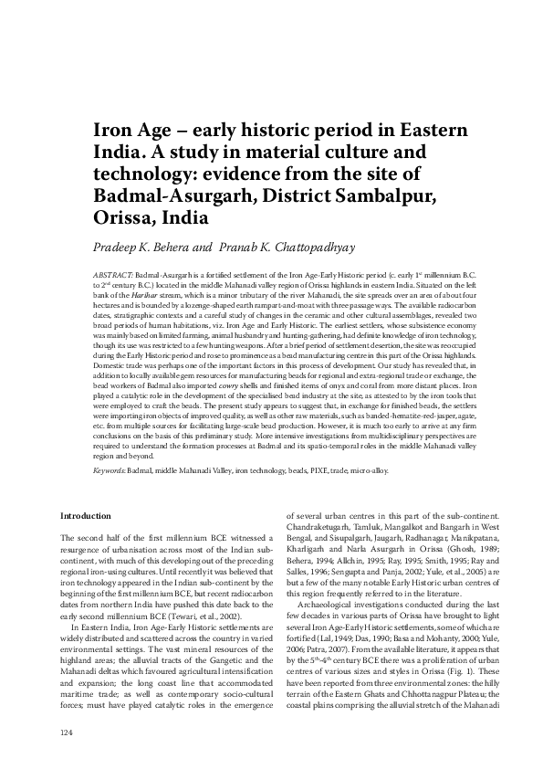 (PDF) Iron Age early historic period in Eastern India. A study in