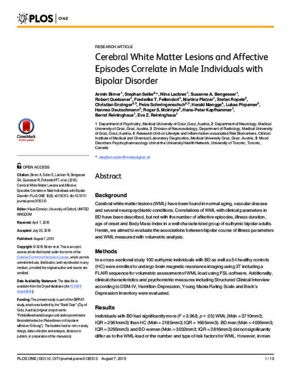 (PDF) Cerebral White Matter Lesions and Affective Episodes Correlate in ...