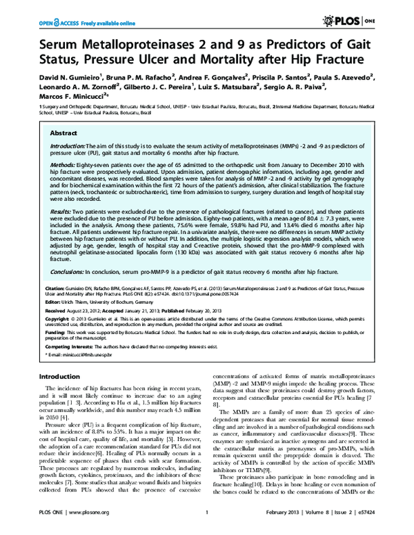 (PDF) Serum Metalloproteinases 2 and 9 as Predictors of Gait Status ...