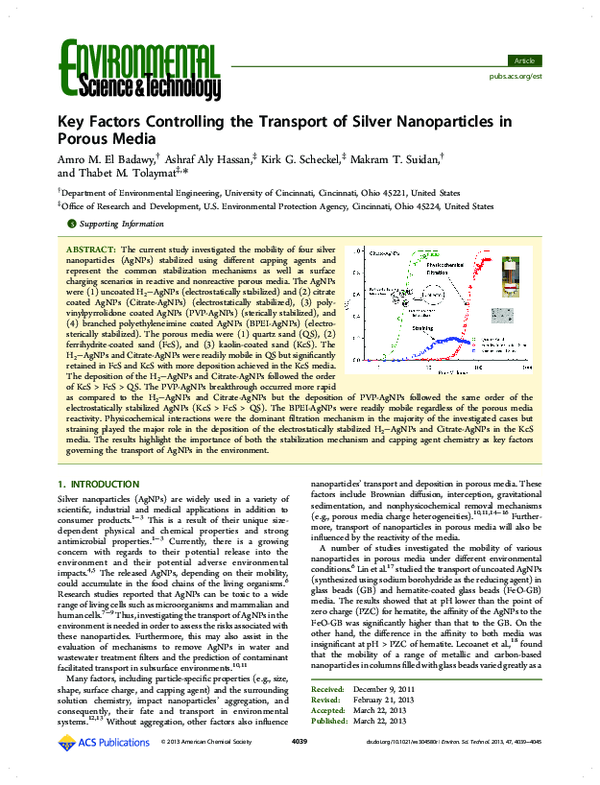 (PDF) Key Factors Controlling the Transport of Silver Nanoparticles in ...