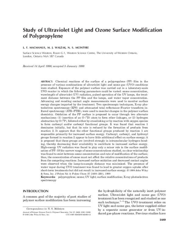 (PDF) Study of ultraviolet light and ozone surface modification of