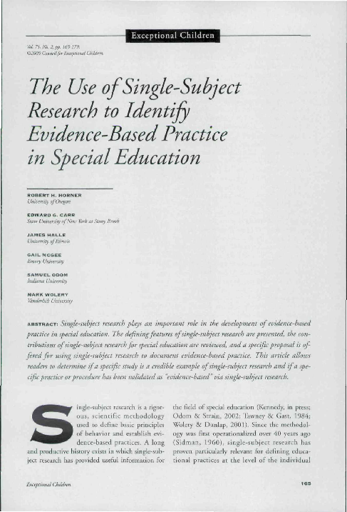 (PDF) The Use of Single-Subject Research to Identify Evidence-Based ...
