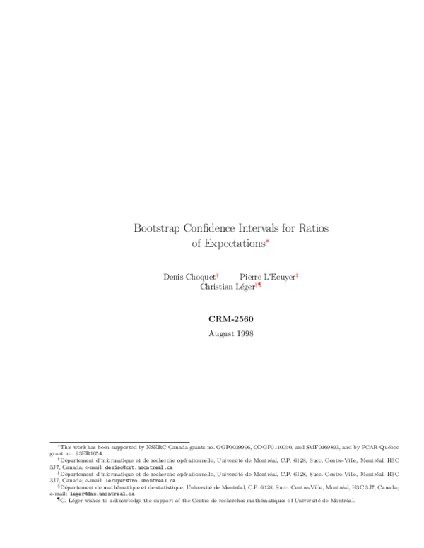 (PDF) Bootstrap confidence intervals for ratios of expectations