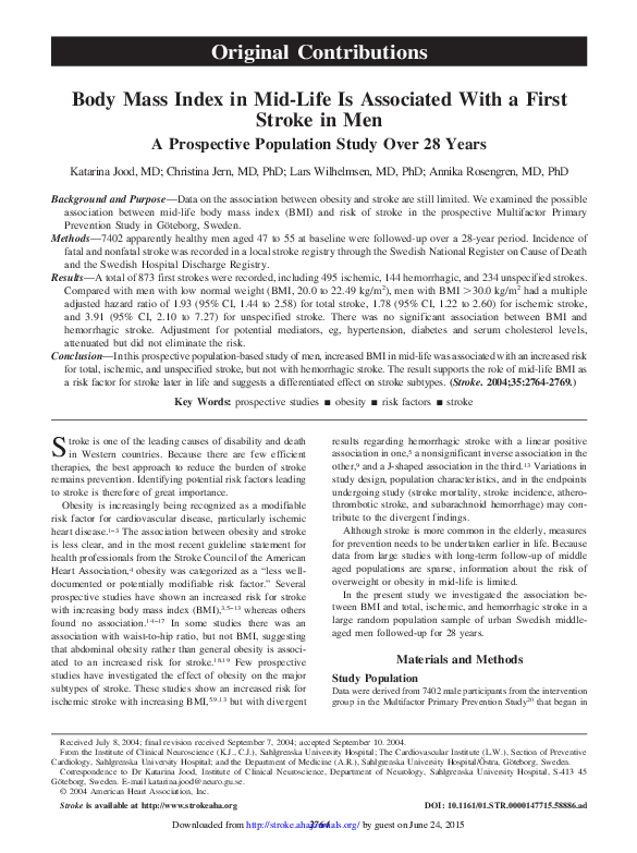 (PDF) Body Mass Index in Mid-Life Is Associated With a First Stroke in ...