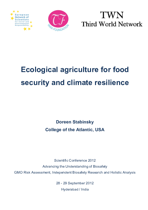(PDF) Ecological agriculture for food security and climate resilience
