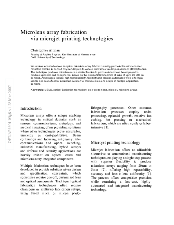 pdf microlens array fabrication via microjet printing technologies