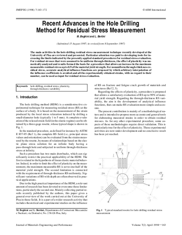 PDF) Recent Advances in the Hole Drilling Method for Residual 