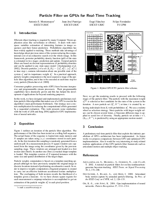 (PDF) Particle filter on GPUs for real-time tracking