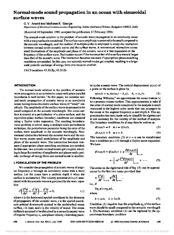 (PDF) Normal-mode sound propagation in an ocean with sinusoidal surface ...