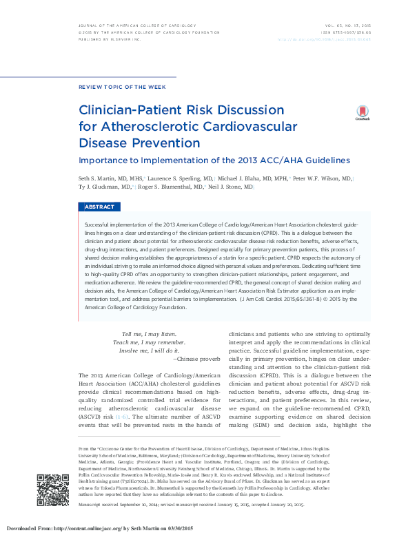 (PDF) Clinician-Patient Risk Discussion for Atherosclerotic ...