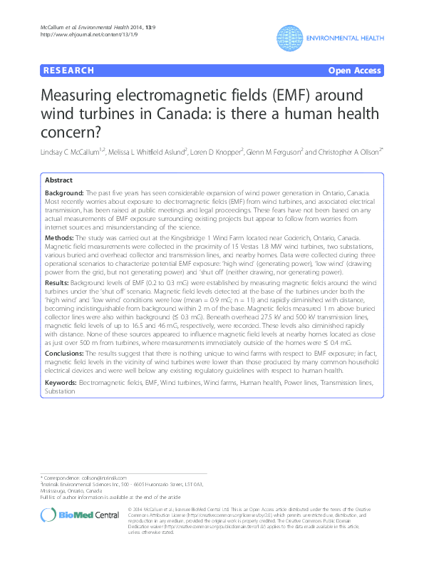 (PDF) Measuring fields (EMF) around wind turbines in