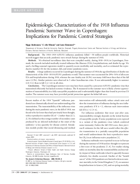 (PDF) Epidemiologic Characterization of the 1918 Influenza Pandemic ...