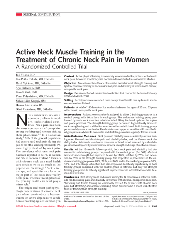 (PDF) Active Neck Muscle Training in the Treatment of Chronic Neck Pain ...