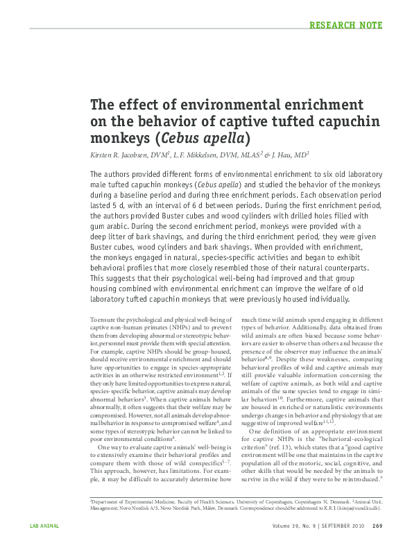 (PDF) The effect of environmental enrichment on the behavior of captive ...