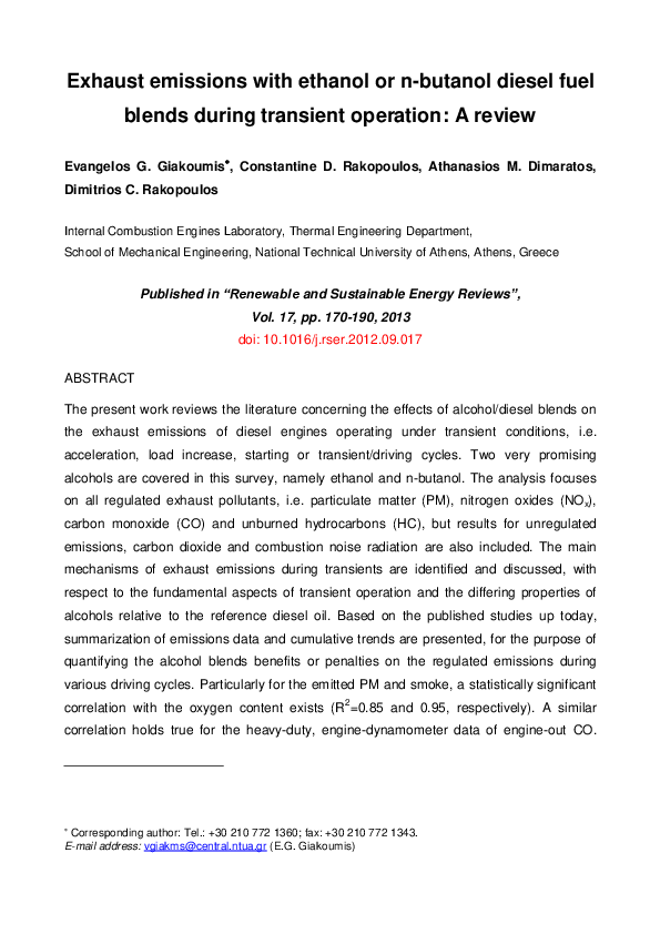 (PDF) Exhaust emissions with ethanol or nbutanol diesel fuel blends
