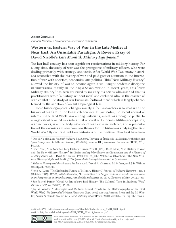 Western vs. Eastern Way of War in the Late Medieval Near East, MSR XVIII, p. 301-325.