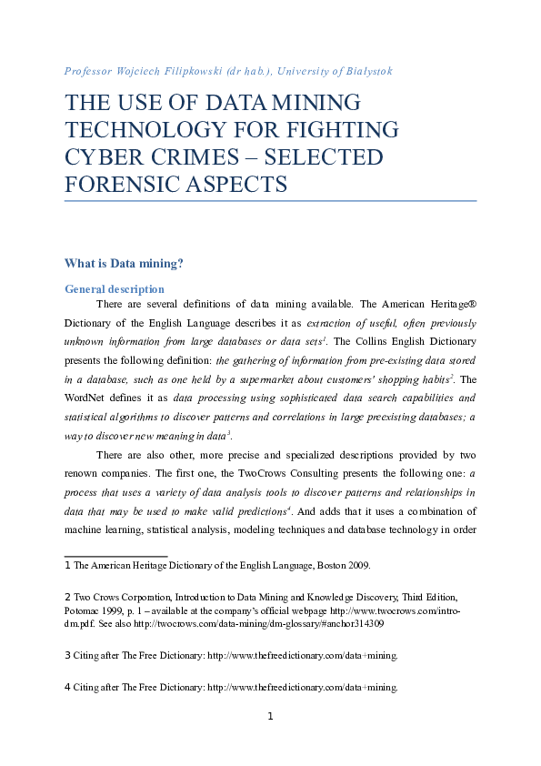 (DOC) THE USE OF DATA MINING TECHNOLOGY FOR FIGHTING CYBER CRIMES ...