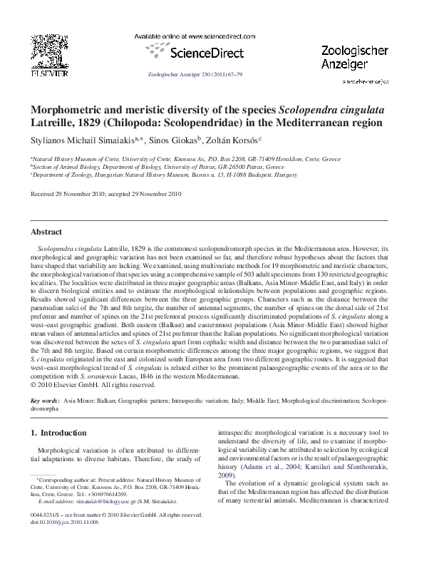 (PDF) Morphometric and meristic diversity of the species Scolopendra ...
