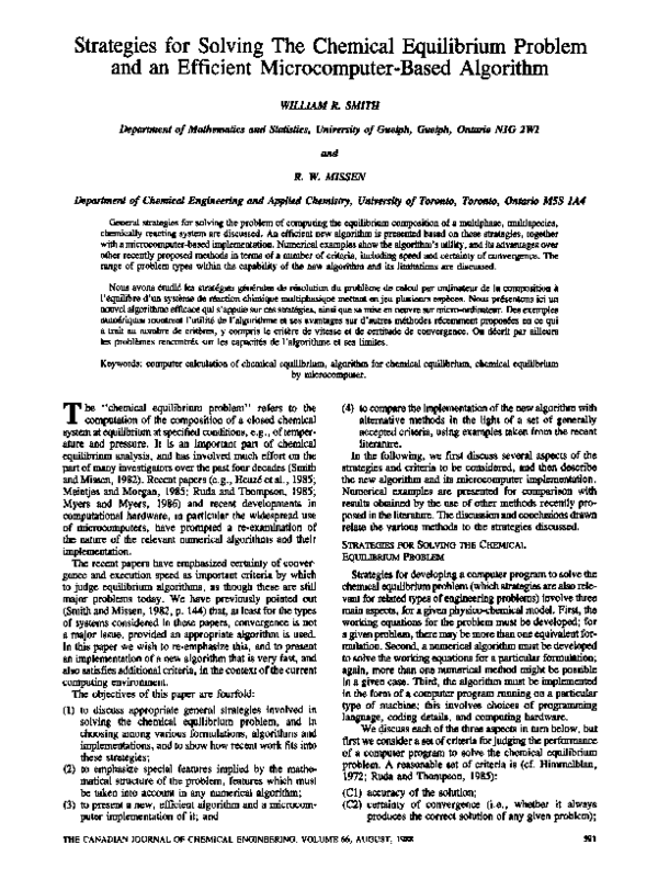(PDF) Strategies for solving the chemical equilibrium problem and an ...