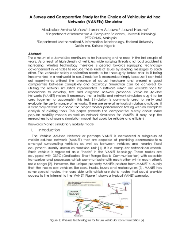 (PDF) A Survey and Comparative Study for the Choice of Vehicular Ad hoc ...