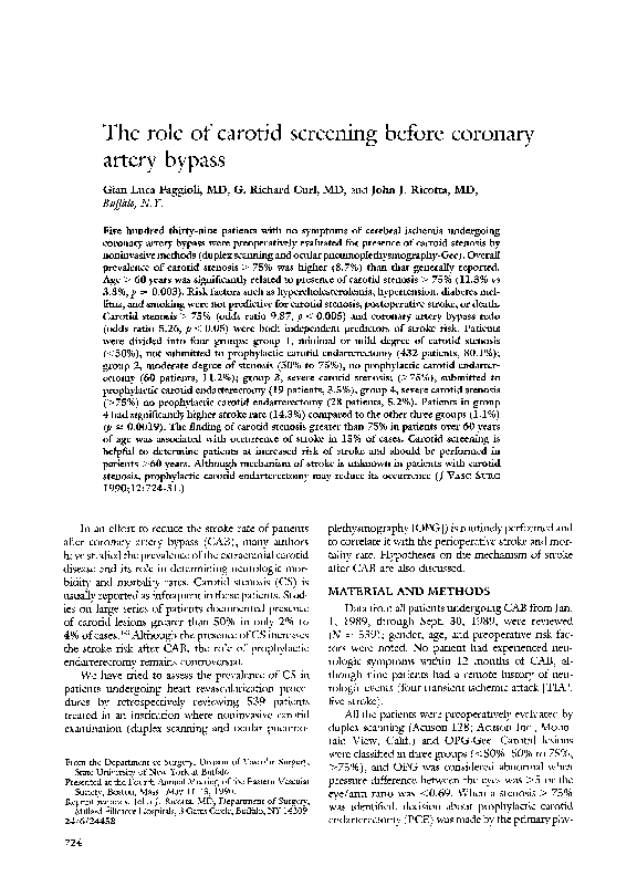 (PDF) The role of carotid screening before coronary artery bypass