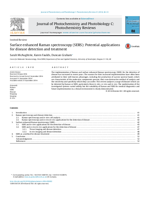 (PDF) Surface enhanced Raman spectroscopy (SERS): Potential ...